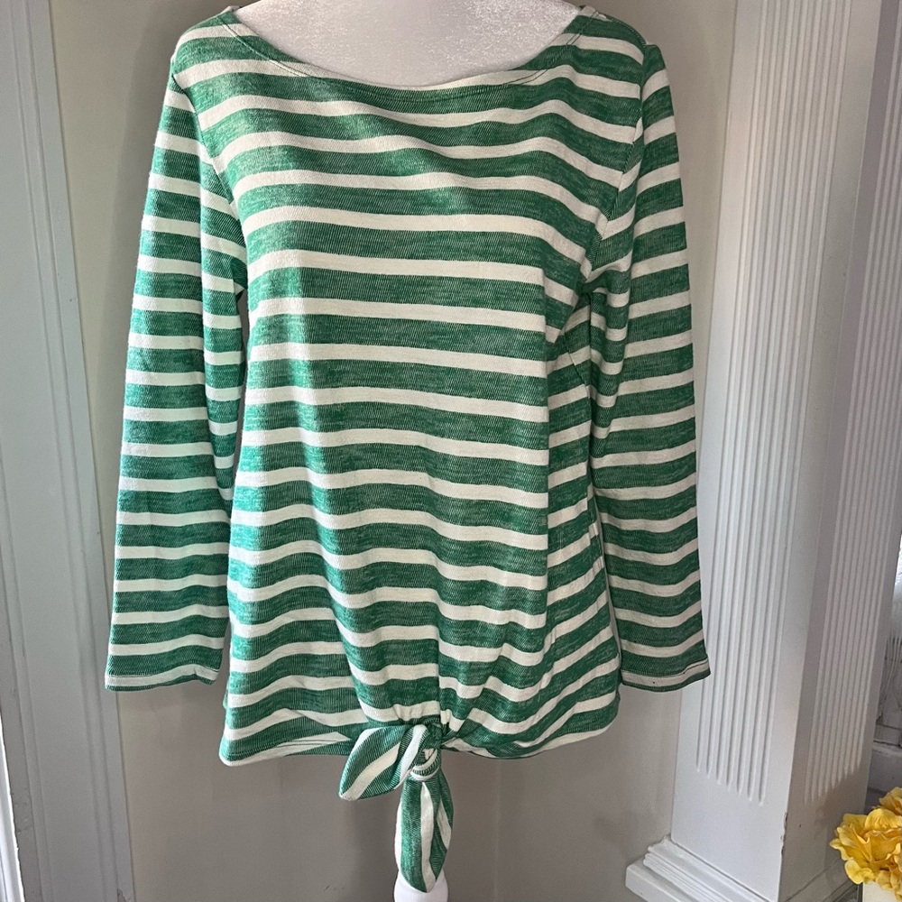 Old Navy tie front green striped cotton sweater